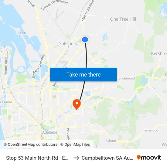 Stop 53 Main North Rd - East side to Campbelltown SA Australia map