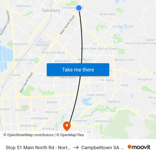 Stop 51 Main North Rd - North West side to Campbelltown SA Australia map