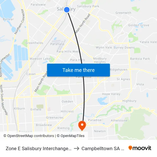 Zone E Salisbury Interchange - East Side to Campbelltown SA Australia map