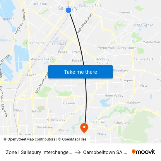 Zone I Salisbury Interchange - East Side to Campbelltown SA Australia map