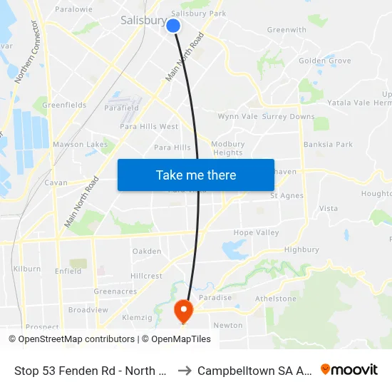 Stop 53 Fenden Rd - North West side to Campbelltown SA Australia map