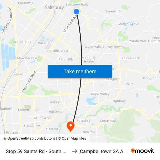 Stop 59 Saints Rd - South West side to Campbelltown SA Australia map