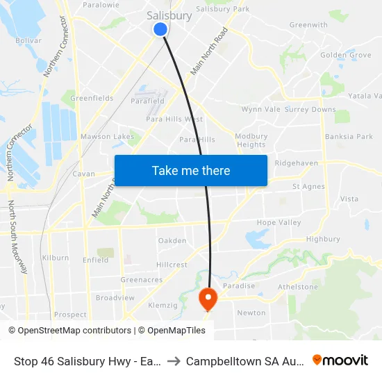 Stop 46 Salisbury Hwy - East side to Campbelltown SA Australia map