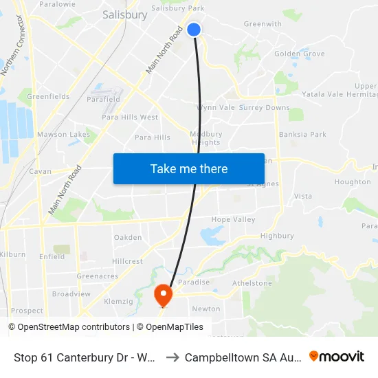 Stop 61 Canterbury Dr - West side to Campbelltown SA Australia map