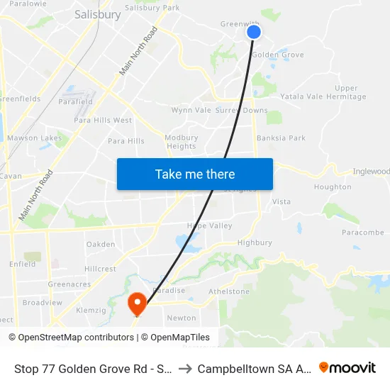 Stop 77 Golden Grove Rd - South side to Campbelltown SA Australia map