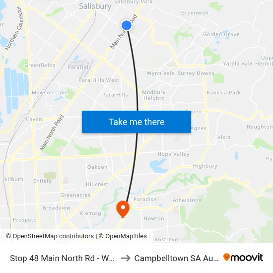 Stop 48 Main North Rd - West side to Campbelltown SA Australia map