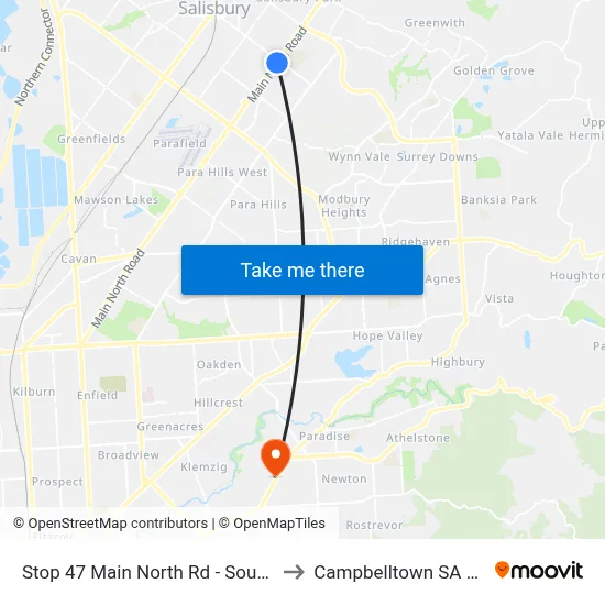 Stop 47 Main North Rd - South East side to Campbelltown SA Australia map