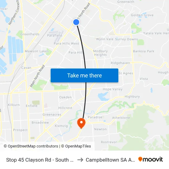 Stop 45 Clayson Rd - South West side to Campbelltown SA Australia map
