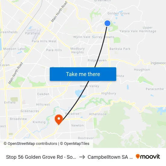 Stop 56 Golden Grove Rd - South East side to Campbelltown SA Australia map