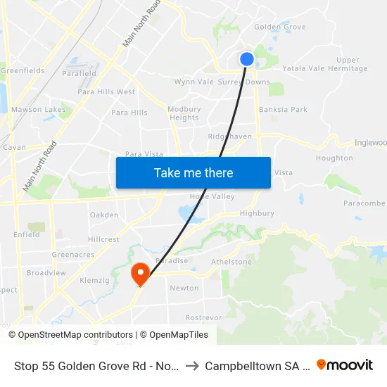 Stop 55 Golden Grove Rd - North West side to Campbelltown SA Australia map