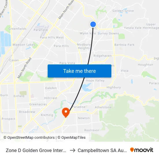 Zone D Golden Grove Interchange to Campbelltown SA Australia map