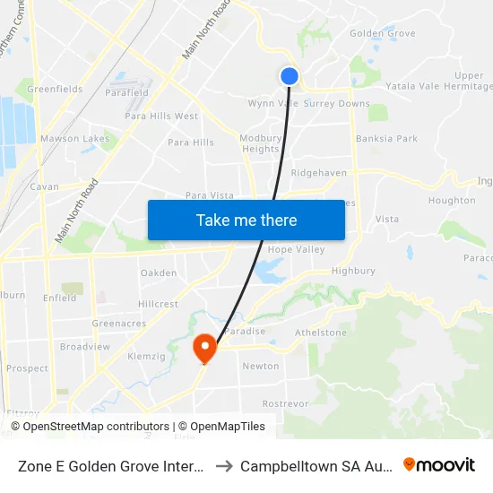 Zone E Golden Grove Interchange to Campbelltown SA Australia map