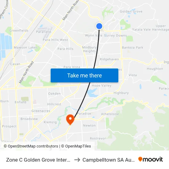 Zone C Golden Grove Interchange to Campbelltown SA Australia map