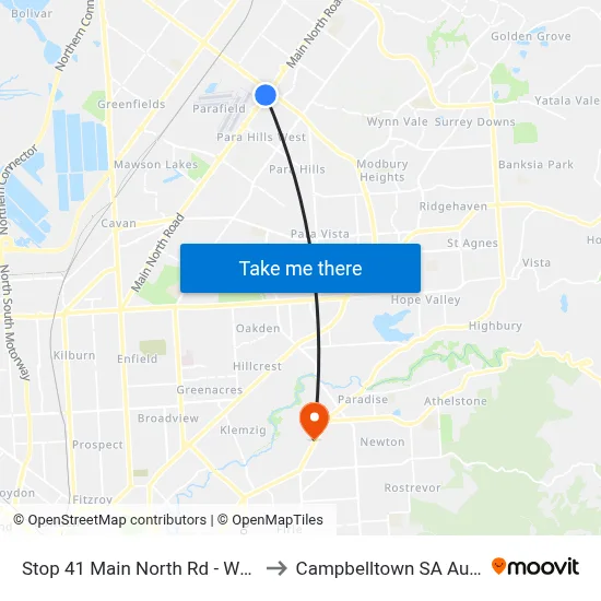 Stop 41 Main North Rd - West side to Campbelltown SA Australia map
