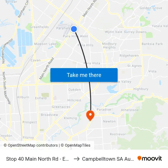 Stop 40 Main North Rd - East side to Campbelltown SA Australia map