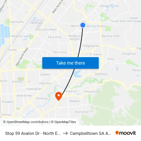 Stop 59 Avalon Dr - North East side to Campbelltown SA Australia map