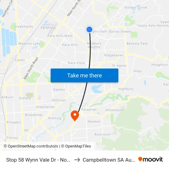 Stop 58 Wynn Vale Dr - North side to Campbelltown SA Australia map