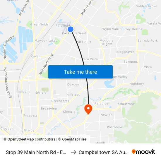 Stop 39 Main North Rd - East side to Campbelltown SA Australia map