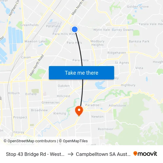 Stop 43 Bridge Rd - West side to Campbelltown SA Australia map