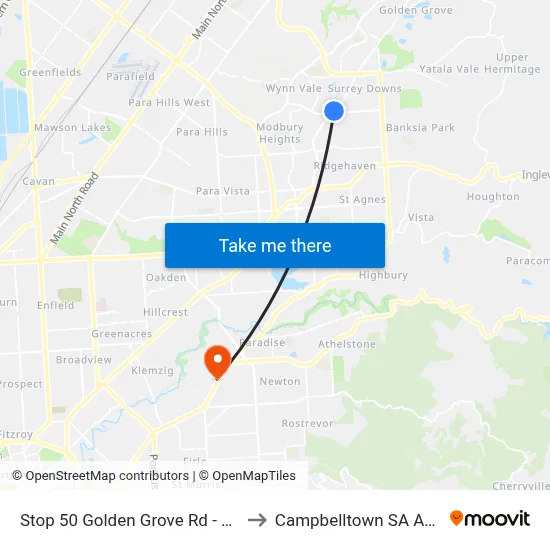 Stop 50 Golden Grove Rd - East side to Campbelltown SA Australia map