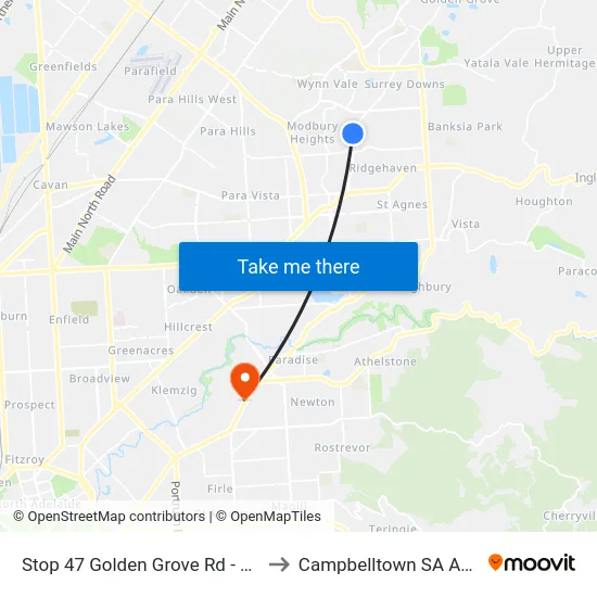 Stop 47 Golden Grove Rd - East side to Campbelltown SA Australia map