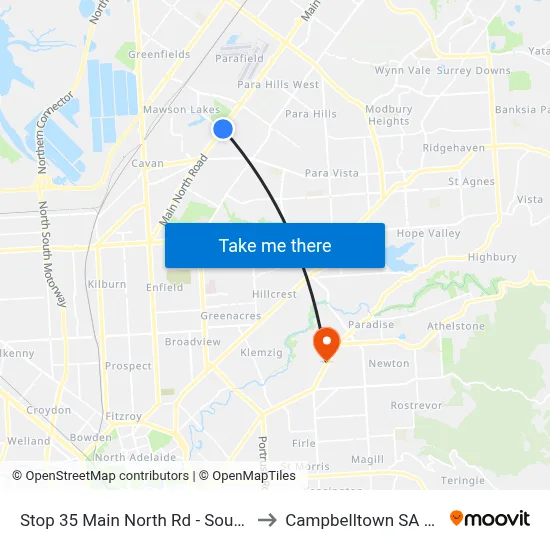 Stop 35 Main North Rd - South East side to Campbelltown SA Australia map