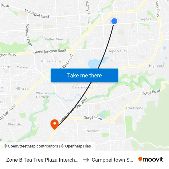 Zone B Tea Tree Plaza Interchange - West side to Campbelltown SA Australia map
