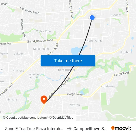 Zone E Tea Tree Plaza Interchange - East side to Campbelltown SA Australia map