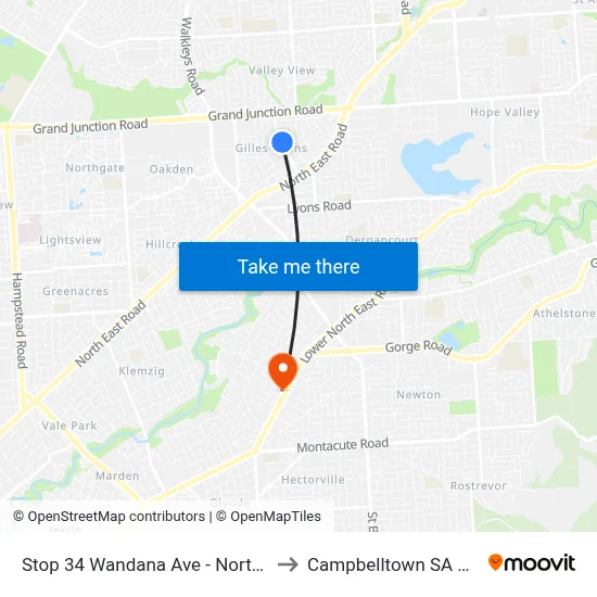 Stop 34 Wandana Ave - North East side to Campbelltown SA Australia map