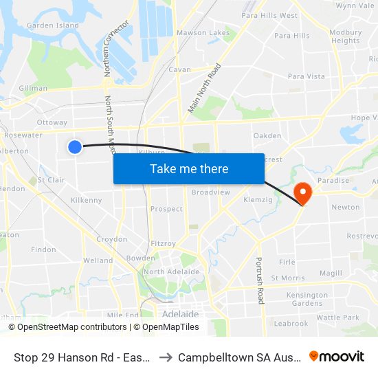 Stop 29 Hanson Rd - East side to Campbelltown SA Australia map