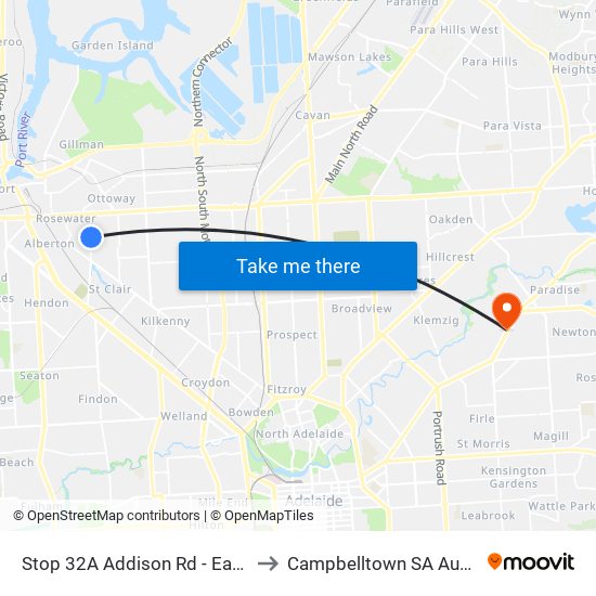 Stop 32A Addison Rd - East side to Campbelltown SA Australia map