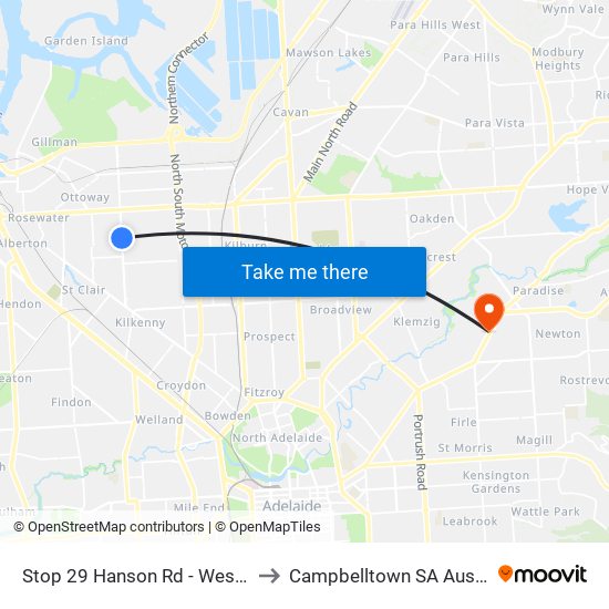 Stop 29 Hanson Rd - West side to Campbelltown SA Australia map