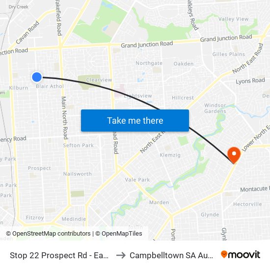 Stop 22 Prospect Rd - East side to Campbelltown SA Australia map