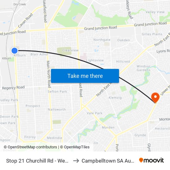 Stop 21 Churchill Rd - West side to Campbelltown SA Australia map