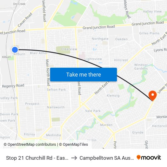 Stop 21 Churchill Rd - East side to Campbelltown SA Australia map