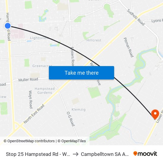 Stop 25 Hampstead Rd - West side to Campbelltown SA Australia map