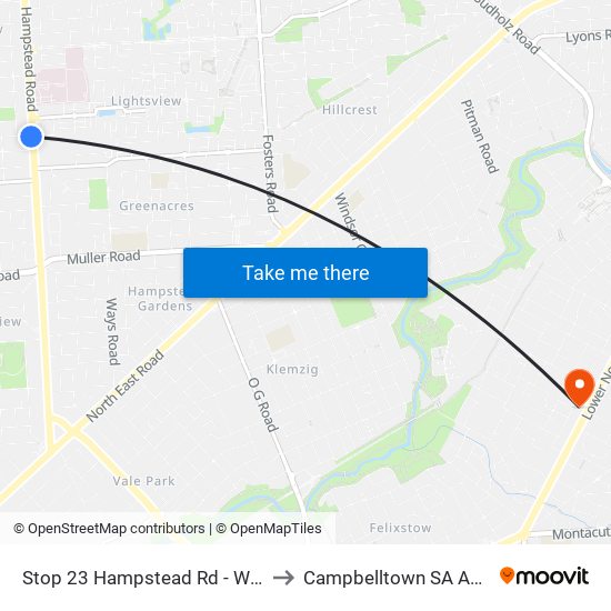 Stop 23 Hampstead Rd - West side to Campbelltown SA Australia map