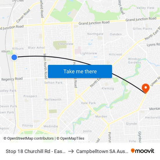 Stop 18 Churchill Rd - East side to Campbelltown SA Australia map