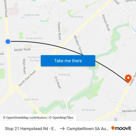 Stop 21 Hampstead Rd - East side to Campbelltown SA Australia map