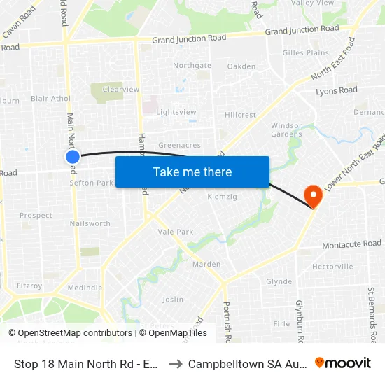 Stop 18 Main North Rd - East side to Campbelltown SA Australia map