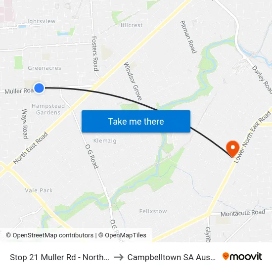 Stop 21 Muller Rd - North side to Campbelltown SA Australia map