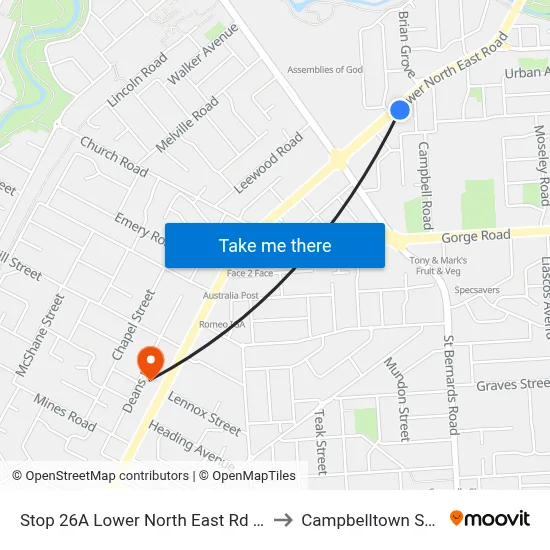 Stop 26A Lower North East Rd - South East side to Campbelltown SA Australia map