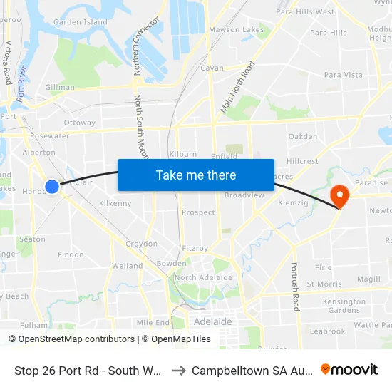 Stop 26 Port Rd - South West side to Campbelltown SA Australia map