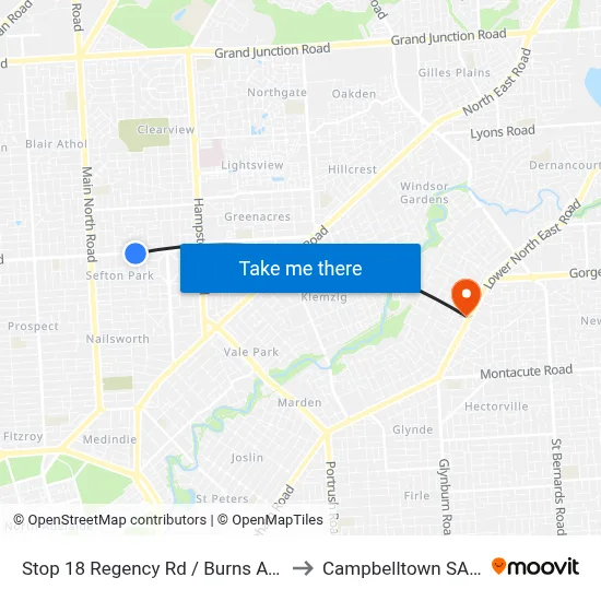 Stop 18 Regency Rd / Burns Ave - South side to Campbelltown SA Australia map
