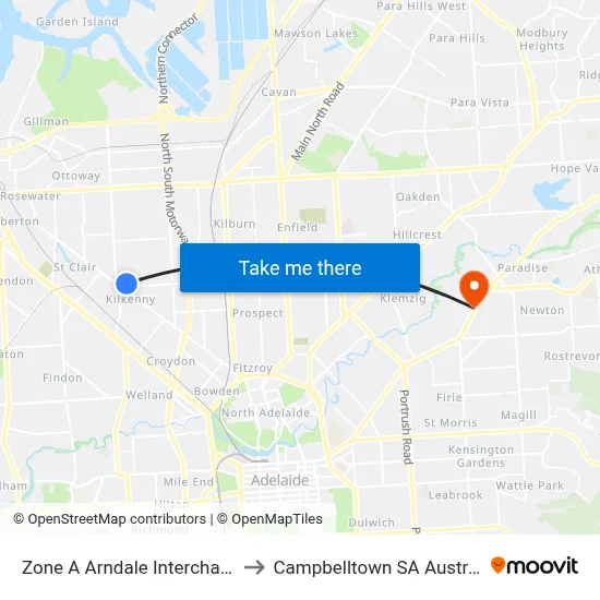 Zone A Arndale Interchange to Campbelltown SA Australia map