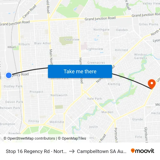 Stop 16 Regency Rd - North side to Campbelltown SA Australia map