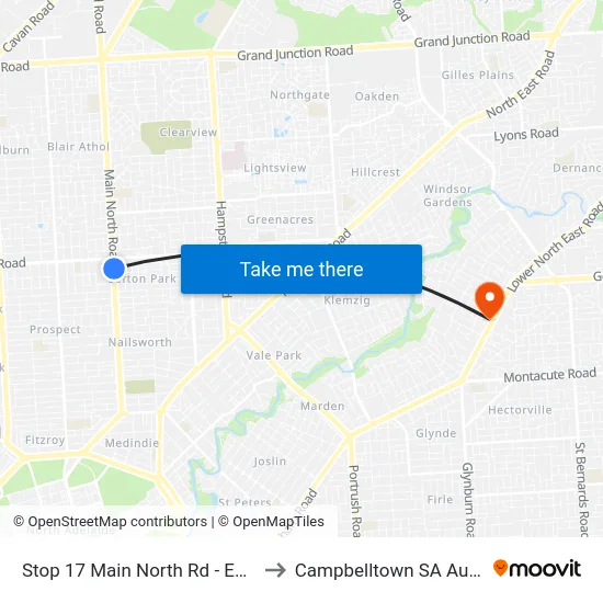 Stop 17 Main North Rd - East side to Campbelltown SA Australia map