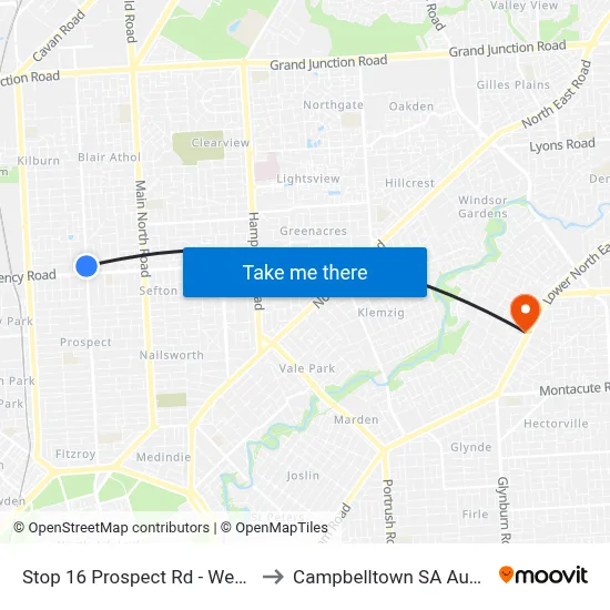 Stop 16 Prospect Rd - West side to Campbelltown SA Australia map