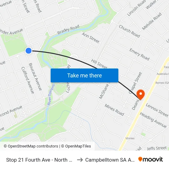 Stop 21 Fourth Ave - North West side to Campbelltown SA Australia map