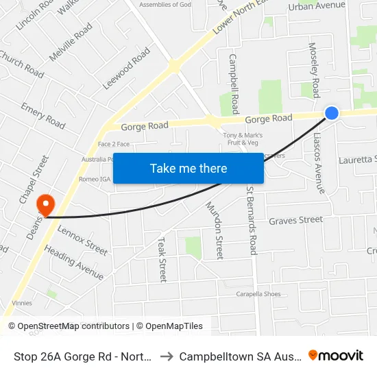 Stop 26A Gorge Rd - North side to Campbelltown SA Australia map